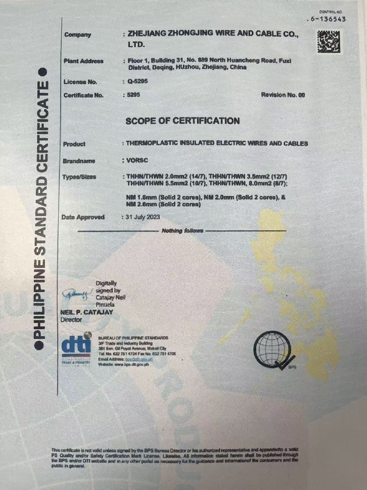 scope of certification THHN